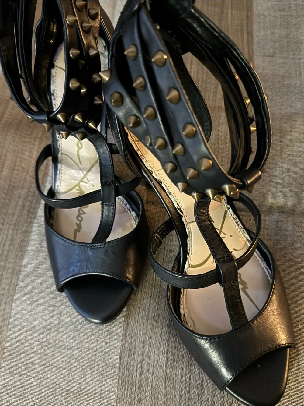 Jessica Simpson Black Open-Toe Studded Ankle-Strap Heels